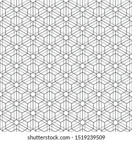 Abstract seamless pattern. Modern stylish texture. Linear style. Geometric tiles with triple hexagonal elements, triangles. Vector monochrome background.