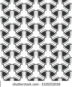 Abstract seamless pattern. Modern stylish texture. Geometric tiles with triple rounded elements and triangles. Classic oriental pattern. Vector monochrome background.