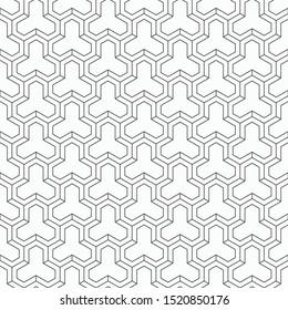 Abstract seamless pattern. Modern stylish texture. Linear style. Geometric tiles with triple hexagonal elements. Vector monochrome background.
