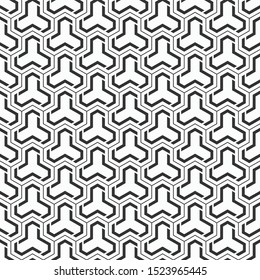 Abstract seamless pattern. Modern stylish texture. Geometric tiles with triple elements. Chevron elements form stylish tileable print. Vector monochrome background.