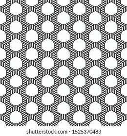 Abstract seamless pattern. Modern stylish texture. Striped linear geometric tiles with triple weaving elements, striped shapes. Vector monochrome background.