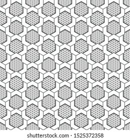 Abstract seamless pattern. Modern stylish texture. Striped linear geometric tiles with triple weaving elements, striped shapes. Vector monochrome background.