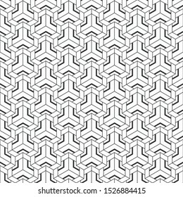 Abstract seamless pattern. Modern stylish texture. Striped linear geometric tiles with triple weaving elements. Vector monochrome background.