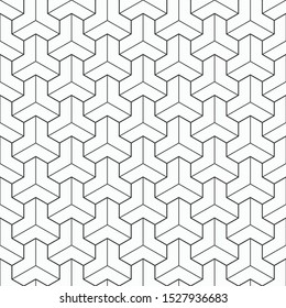 Abstract seamless pattern. Modern stylish texture. Linear trellis. Geometric tiles with triple hexagonal elements. Vector monochrome background.