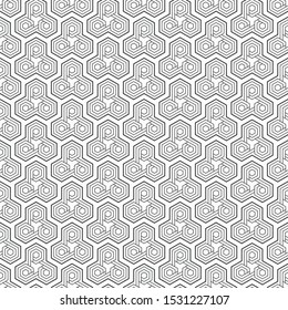 Abstract seamless pattern. Modern stylish texture. Linear style. Striped linear geometric tiles with triple weaving elements. Vector monochrome background.
