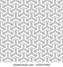 Abstract seamless pattern. Modern stylish texture. Linear style. Geometric tiles with triple hexagonal elements. Vector monochrome background.