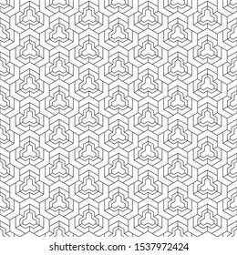 Abstract seamless pattern. Modern stylish texture. Linear style. Geometric tiles with triple hexagonal elements. Vector monochrome background.