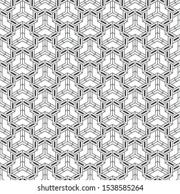 Abstract seamless pattern. Modern stylish texture. Linear style. Geometric tiles with triple hexagonal elements, filled shapes. Vector monochrome background.