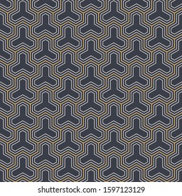 Abstract seamless pattern. Modern stylish texture. Linear style. Geometric tiles with triple hexagonal elements. Vector color background.