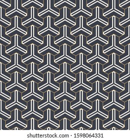 Abstract seamless pattern. Modern stylish texture. Striped geometric tiles with triple weaving elements. Vector color background.