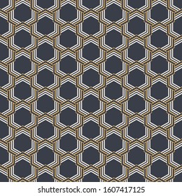 Abstract seamless pattern. Modern stylish texture. Striped linear geometric tiles with triple weaving elements, striped shapes. Vector color background.