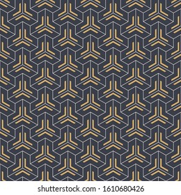 Abstract seamless pattern. Modern stylish texture. Linear style. Geometric tiles with triple hexagonal elements, filled shapes. Vector color background.