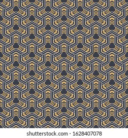 Abstract seamless pattern. Modern stylish texture. Geometric tiles with triple weaving elements, striped shapes. Vector color background.