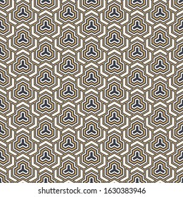 Abstract seamless pattern. Modern stylish texture. Striped linear geometric tiles with triple weaving elements and filled shapes. Vector color background.