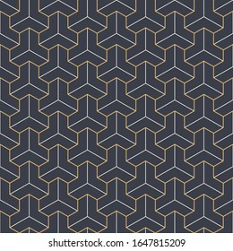 Abstract seamless pattern. Modern stylish texture. Linear trellis. Geometric tiles with triple hexagonal elements. Vector color background.