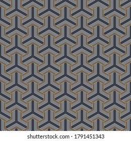 Abstract seamless pattern. Modern stylish texture. Linear style. Geometric tiles with triple hexagonal elements. Vector color background.