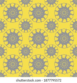 Abstract Seamless Pattern. Modern stylish texture. Composition from chaotic shapes. For print, Textile, wrapping, wallpaper, website. Simple digital drawing with mandalas. Ultimate Gray. Illuminating