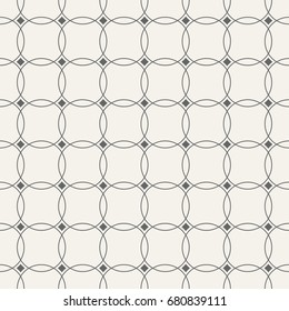 Abstract seamless pattern. Modern stylish texture. Repeating geometric ornament of intersecting circles and smooth rhombuses. Linear style. Vector background.