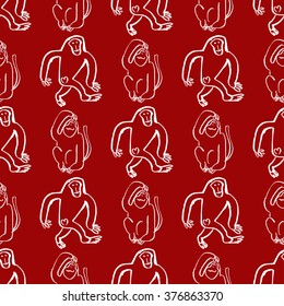 Abstract seamless pattern with monkeys. Hand drawn background. Adult coloring book.