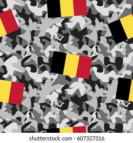 Abstract seamless pattern, monochrome camouflage with flags of the state.Military style. Creative vector background with dots, geometric figures.Funny wallpaper for textile and fabric. Fashion style. 