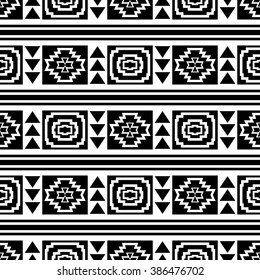 Abstract seamless pattern with monochrome ethnic aztec ornament. Boho chic design.