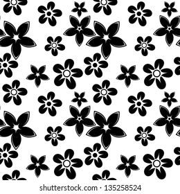 abstract seamless pattern of monochrome floral silhouettes vector background
