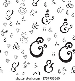 Abstract seamless pattern with monochrome hand drawn ampersand elements. Vector texture for your design. Simple modern calligraphic wallpaper for web page, wrapping paper and other. 