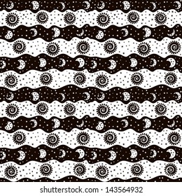 Abstract seamless pattern with moons and stars