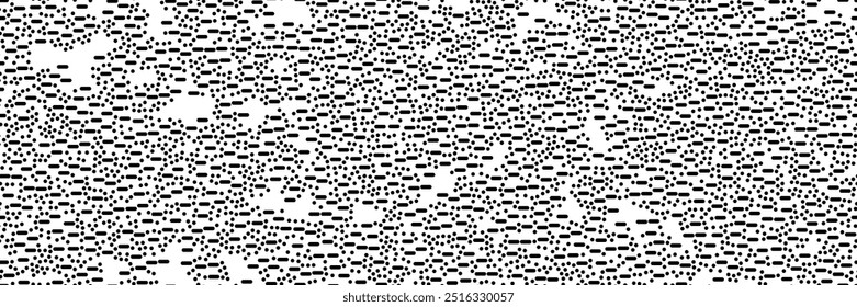 Abstrai o padrão perfeito com pontos de código Morse e traços. Bw bg irregular com sinais específicos. Círculos e retângulos arredondados em fundo de geometria simples. Textura vetorial geométrica