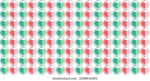 Abstract seamless pattern with motley small heart shaped polka dots. Pink and green on white