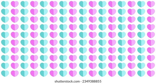 Resumen de un patrón sin fisuras con puntitos de polka en forma de corazón motley. Rosa y verde sobre blanco
