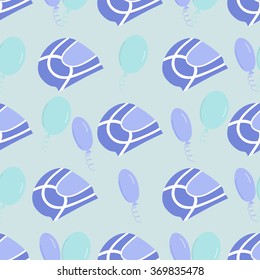 Abstract seamless pattern of motorcycle helmets and balloons. Can be used for wrapping paper.