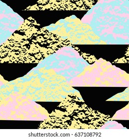 Abstract  seamless pattern with Mountain landscape. Trendy hand drawn texture. Vector modern design for paper, wallpaper, cover, fabric, Interior decor, sportswear and other users.