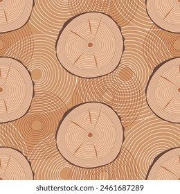 Abstract seamless pattern in mude colors. Tree trunk ring vector background