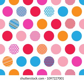 Abstract seamless pattern with multi colored dots. Isolated on white. For textile, prints, wrapping paper and other