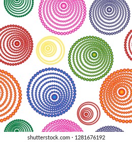 Abstract seamless pattern of multicolored concentric circles on a transparent background, eps 8