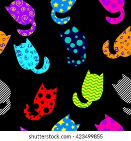 Abstract seamless pattern of multi-colored kittens