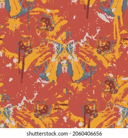 Abstract seamless pattern with multicolored paint spots and butterflies. Vector background in grunge style. Suitable for design of Wallpaper, wrapping paper or fabric