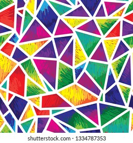 
Abstract seamless pattern. Multicolored triangles, stained glass. Figure markers.