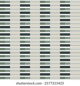 Abstract seamless pattern of multicolored vertical straight summer green, grey , beige stripes in a row on, chess pattern a light background,