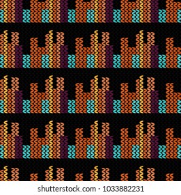 Abstract seamless pattern of multicolored yarns. Geometric texture.
