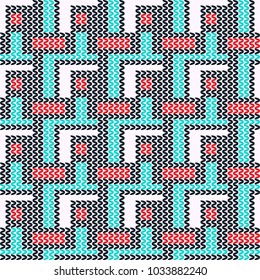 Abstract seamless pattern of multicolored yarns. Geometric texture.
