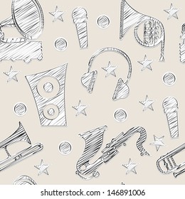 Abstract seamless pattern with musical instrument.