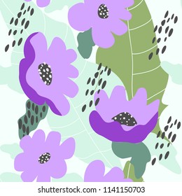 Abstract seamless pattern with naive flowers. Minimal summer trendy floral background in scandinavian style. For textile, wallpaper, surface, print, gift wrap, scrapbooking, decoupage