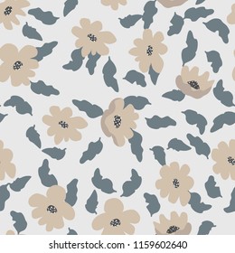 Abstract seamless pattern with naive flowers. Minimal summer trendy floral background in scandinavian style. For textile, wallpaper, surface, print, gift wrap, scrapbooking, decoupage. Shabby chic