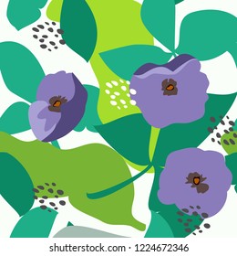 Abstract seamless pattern with naive flowers. Minimal summer trendy floral background in scandinavian style. For textile, wallpaper, surface, print, gift wrap, scrapbooking, decoupage