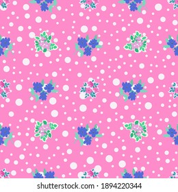Abstract seamless pattern with naive flowers. Minimal summer trendy floral background in retro style. For textile, wallpaper, surface, print, gift wrap, scrapbooking, decoupage