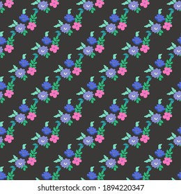 Abstract seamless pattern with naive flowers. Minimal summer trendy floral background in retro style. For textile, wallpaper, surface, print, gift wrap, scrapbooking, decoupage