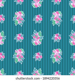 Resumen de un patrón sin fisuras con flores ingenuas. En verano, el fondo floral de moda es minimalista, de estilo retro. Para textiles, papel pintado, superficie, impresión, envoltura de regalo, reserva de chatarra, desconexión