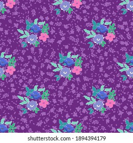 Abstract seamless pattern with naive flowers. Minimal summer trendy floral background in retro style. For textile, wallpaper, surface, print, gift wrap, scrapbooking, decoupage